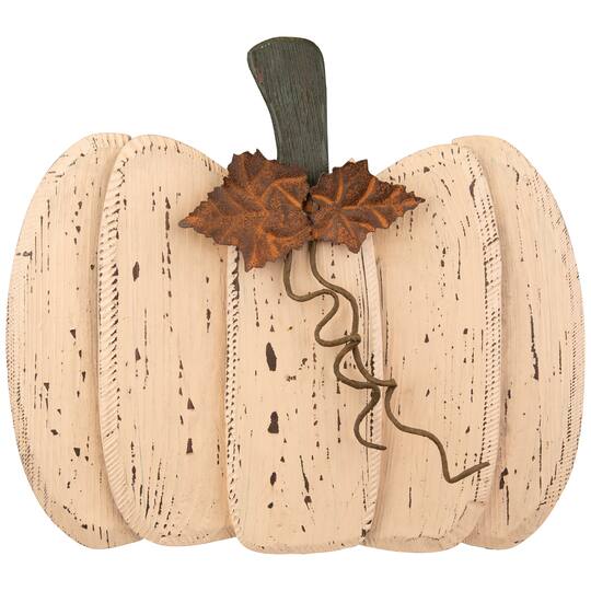 15" White Wooden Pumpkin Tabletop Décor